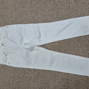 Denim Forum White The Lola High Rise Skinny Crop Distressed Bottom Denim Jeans